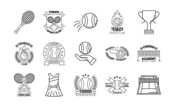 Bundle of fifteen sport tennis set icons — Stock Vector