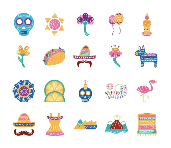 Conjunto de veinte iconos de etnicidad mexicana — Archivo Imágenes Vectoriales