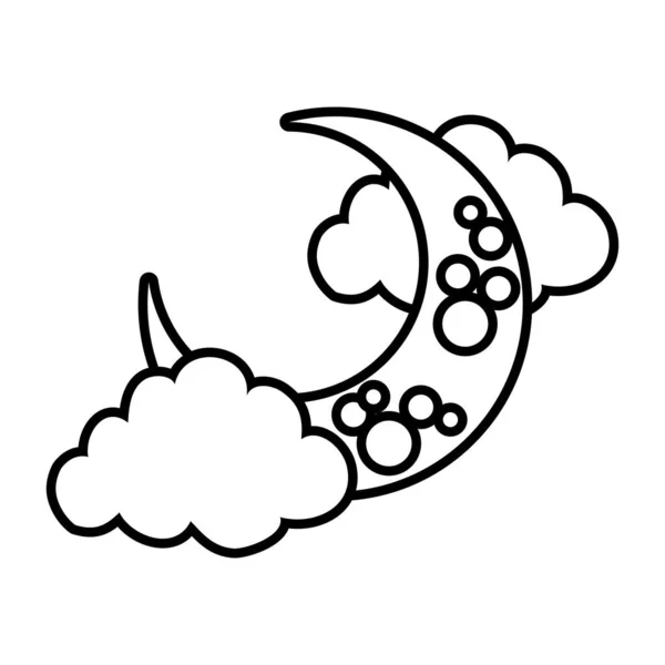 三日月と雲のラインスタイルのアイコン — ストックベクタ