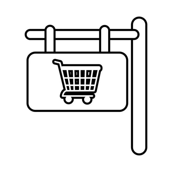 Carrinho de compras em etiqueta pendurado ícone estilo de linha —  Vetores de Stock