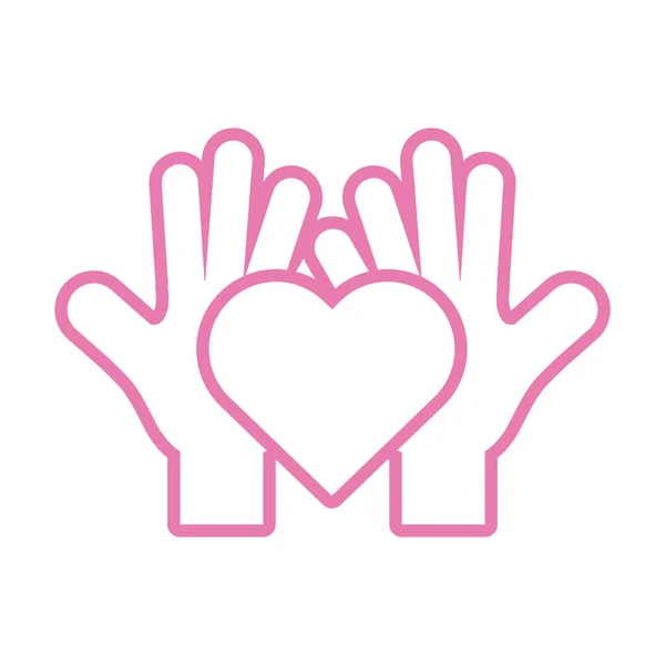 Handen beschermen roze hart lijn stijl — Stockvector