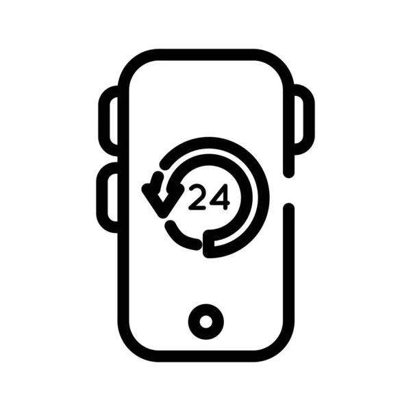 24 hours with arrow around in smartphone line style icon — Stock Vector