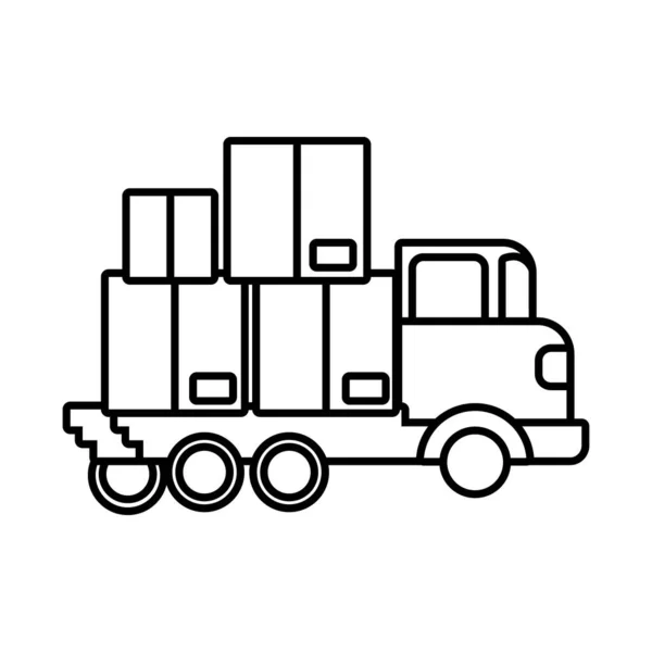 Caminhão com caixas de entrega de cartão ícone de estilo de linha de serviço — Vetor de Stock