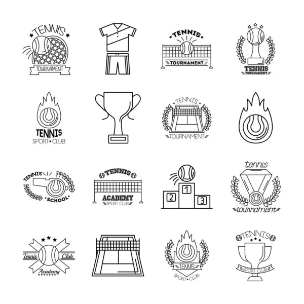 Bundle of sixteen sport tennis set icons — Stock Vector