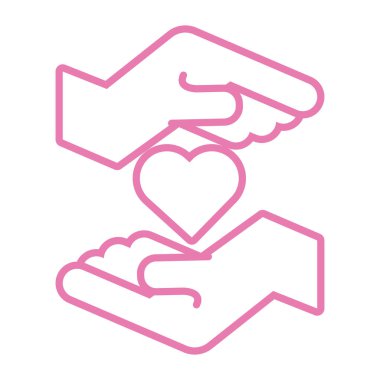 Pembe kalp çizgisi simgesini koruyan eller