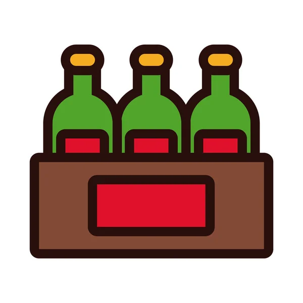 Botellas de cervezas en línea de cesta y el icono de estilo de relleno — Vector de stock