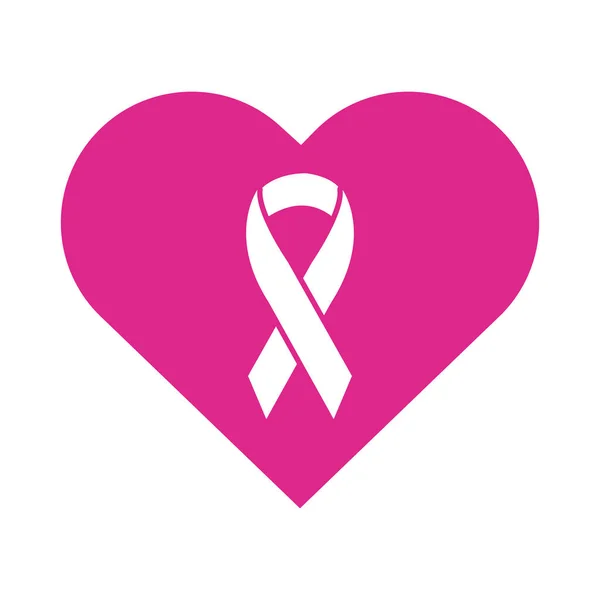 Cinta rosa en el corazón icono de estilo de silueta de cáncer de mama — Archivo Imágenes Vectoriales