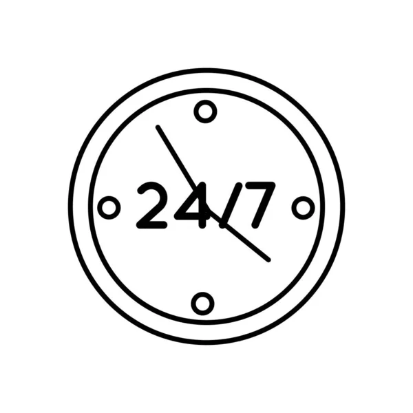 Klocka med 24-7 symbol linje stil — Stock vektor
