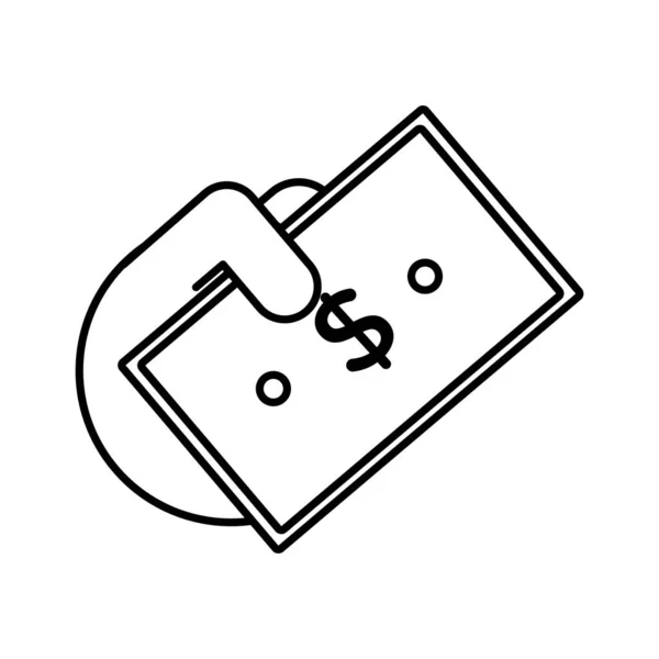 Mão com dinheiro de conta ícone de estilo de linha dólar — Vetor de Stock