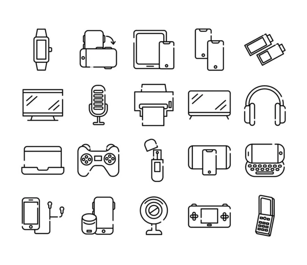 Paquete de veinte dispositivos electrónicos conjunto de iconos de colección — Vector de stock