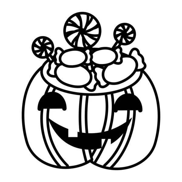 Хеллоуїн гарбуз з солодкими цукерками значок лінії стилю — стоковий вектор