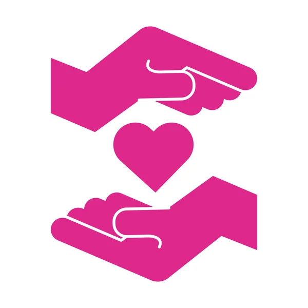 保护粉红心脏轮廓风格图标的手 — 图库矢量图片