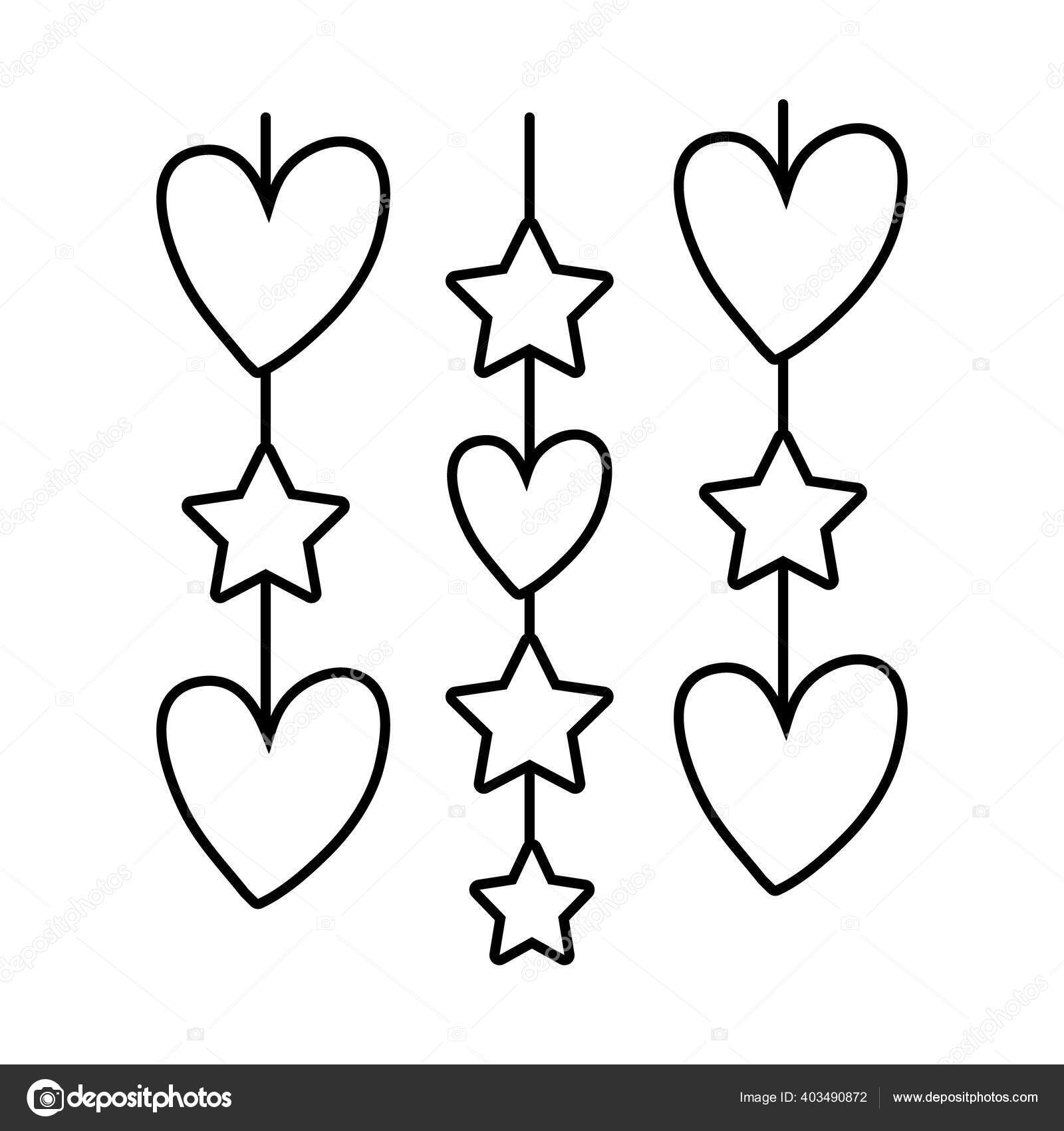 Corações amor e estrelas pendurado ícones de estilo linha Vetor de  ©yupiramos 403490872, image size:1600x1700