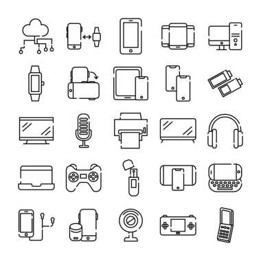 Yirmi beş aygıttan oluşan demet elektronik koleksiyon simgeleri