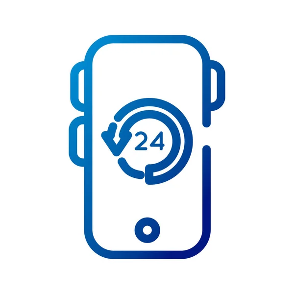 24 horas con flecha alrededor en el icono de estilo gradiente smartphone — Archivo Imágenes Vectoriales
