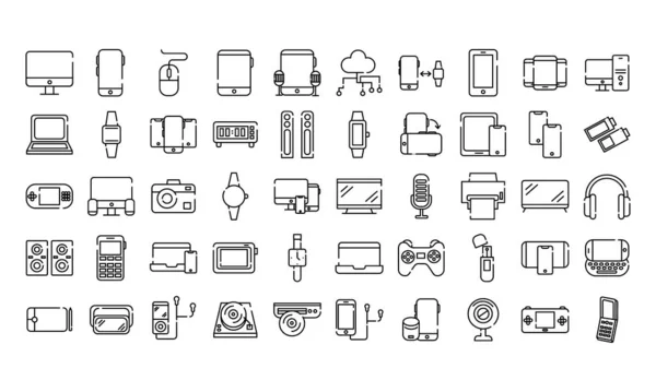 Bundel van vijftig apparaten elektronica set pictogrammen — Stockvector