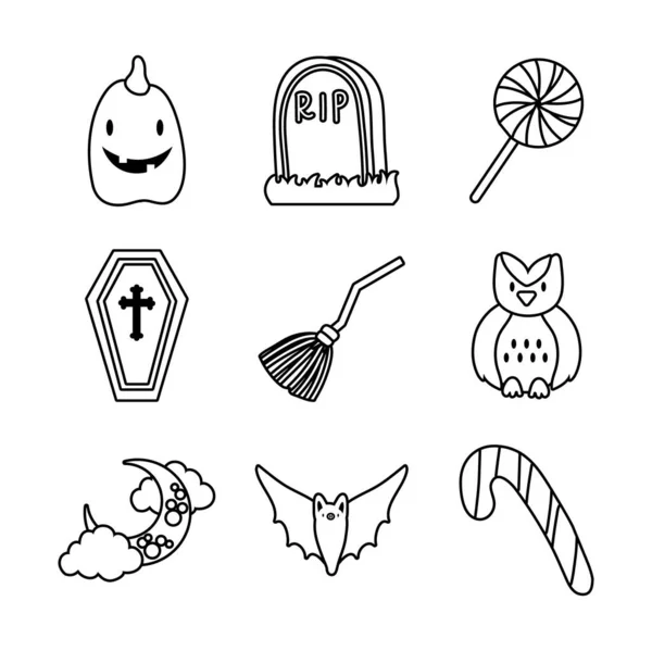 Paquete de nueve iconos de Halloween conjunto — Vector de stock