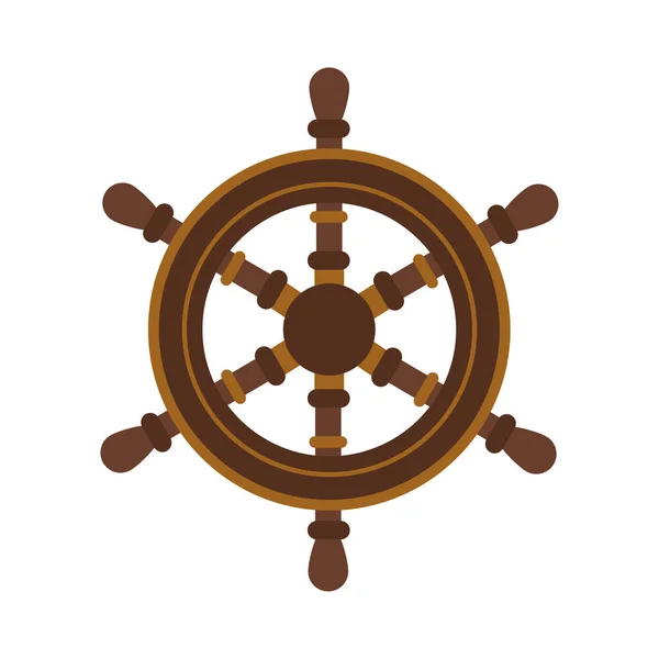Barco de madeira leme ícone de estilo plano — Vetor de Stock