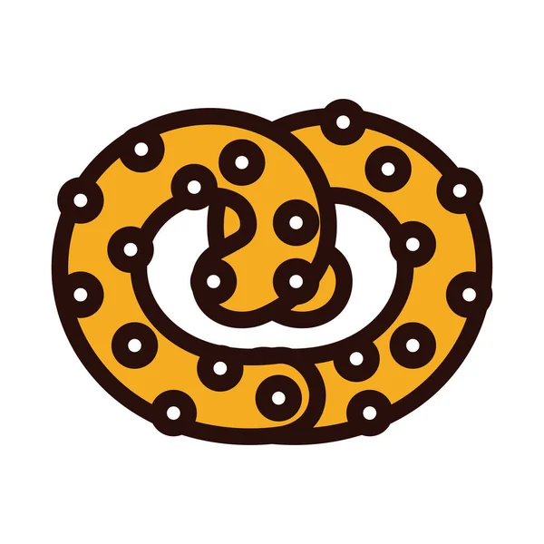 Deliciosa línea de pastelería pretzel e icono de estilo de relleno — Vector de stock