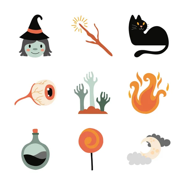 Bundel van negen halloween set iconen — Stockvector