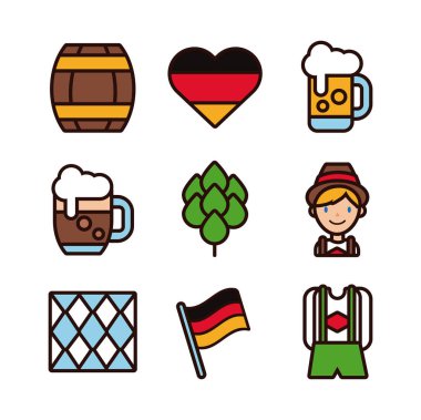 Dokuz oktoberfest set simgesinden oluşan paket