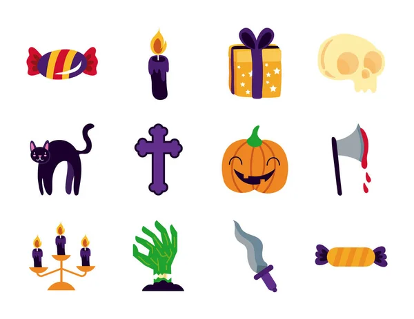 Paquete de doce iconos de Halloween conjunto — Vector de stock