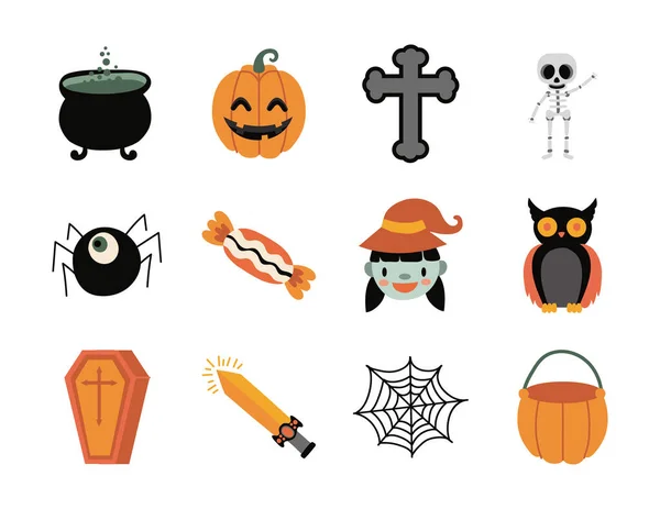 Pakiet dwunastu ikon zestawu halloween — Wektor stockowy