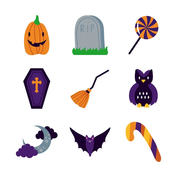 Paquete de nueve iconos de Halloween conjunto — Vector de stock