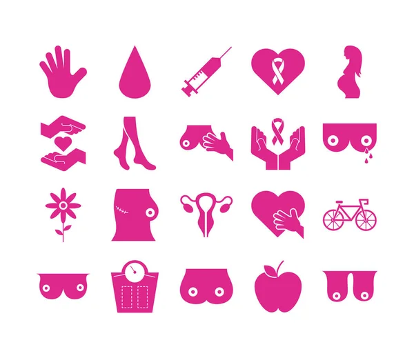 Bündel von zwanzig Brustkrebs-Set Sammlungssymbolen — Stockvektor