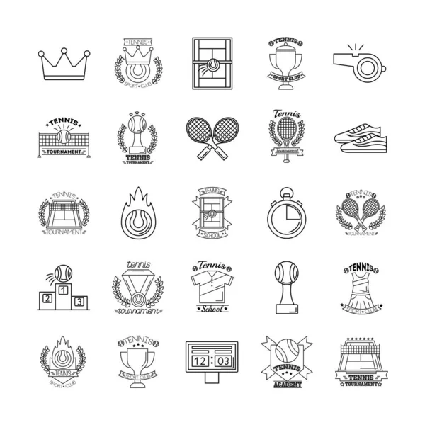 Bundle of twenty five sport tennis set icons — Stock Vector