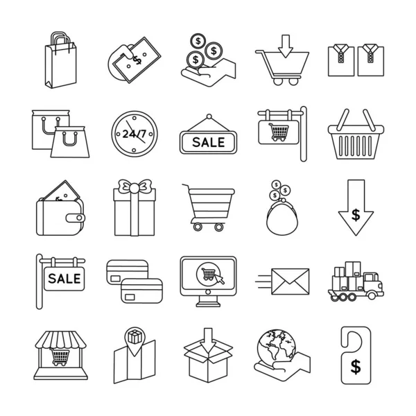Bundle of twenty five shopping set icons — Stock Vector