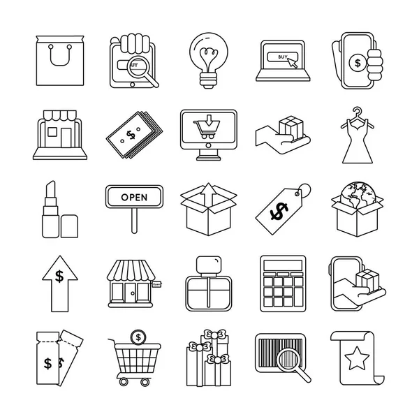 Paquete de veinticinco iconos de colección conjunto de compras — Vector de stock