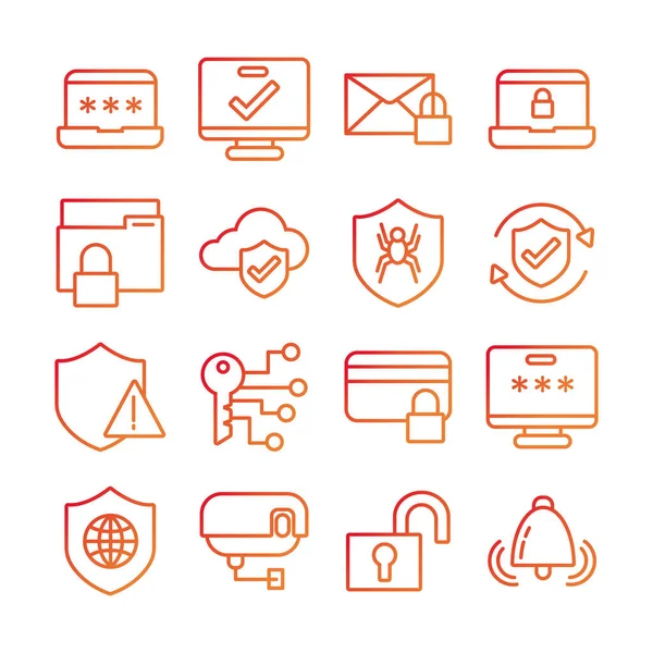 Pacote de ícones de conjunto de segurança de dados — Vetor de Stock