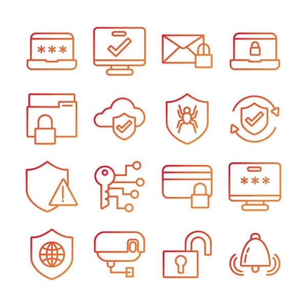 Paquete de iconos de conjunto de seguridad de datos — Vector de stock