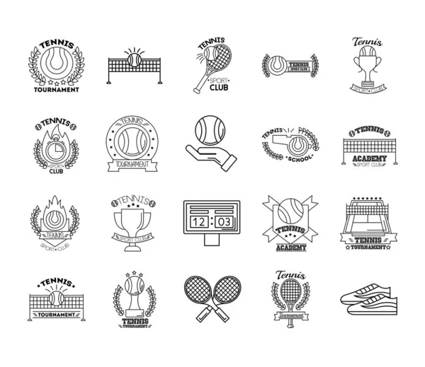 Bundle of twenty sport tennis set collection icons — Stock Vector