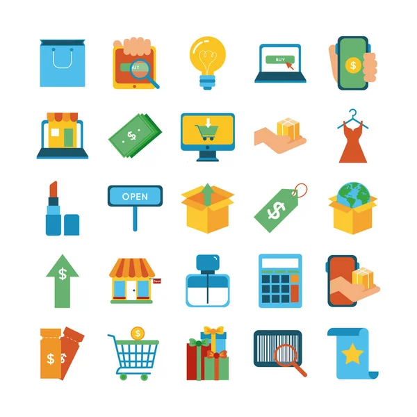 Bundle of twenty five shopping set collection icons — Stock Vector