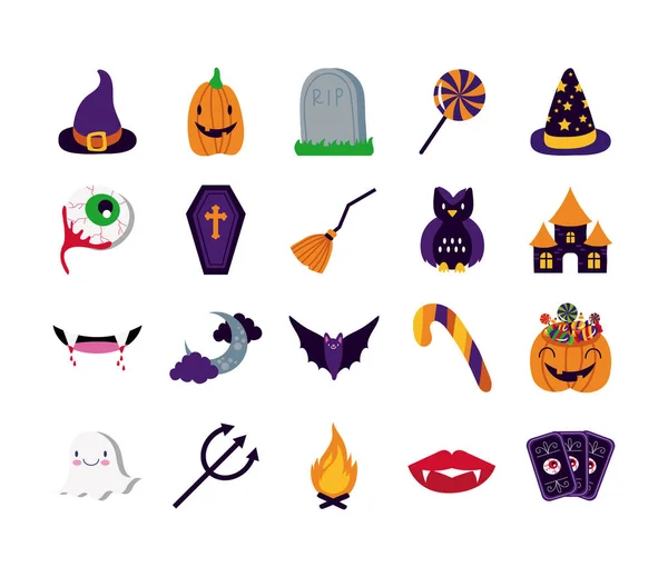 Paquete de veinte iconos de Halloween conjunto — Archivo Imágenes Vectoriales