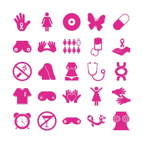 Bundle of twenty five breast cancer set collection icons — Stock Vector