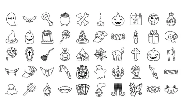 Paquete de cincuenta iconos de Halloween conjunto — Archivo Imágenes Vectoriales