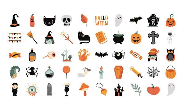 Paquete de cincuenta iconos de Halloween conjunto — Vector de stock