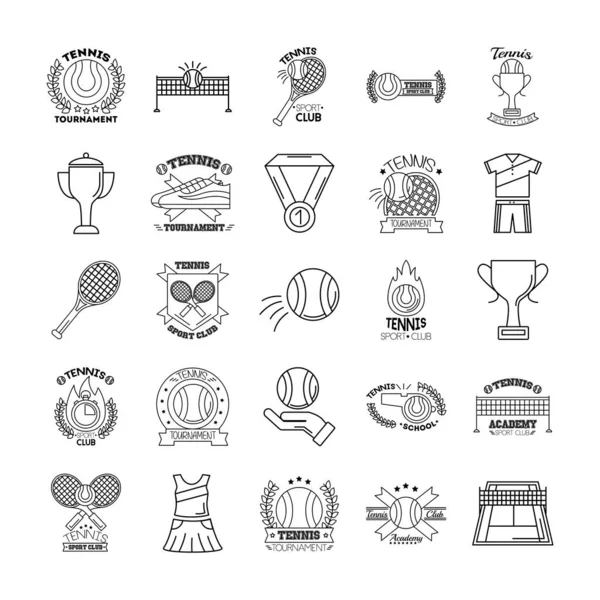 Bundle of twenty five sport tennis set icons — Stock Vector