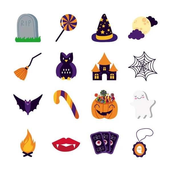 Pakiet szesnastu ikon zestawu halloween — Wektor stockowy
