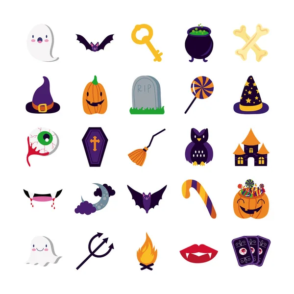 Pakiet dwudziestu pięciu ikon kolekcji zestawu halloween — Wektor stockowy