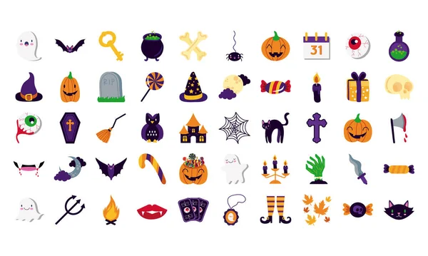 Pakiet pięćdziesięciu ikon zestawu halloween — Wektor stockowy