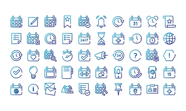 Zbiór pięćdziesięciu ikon zestawu kalendarzy — Wektor stockowy