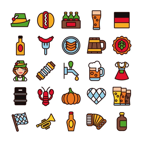 Paket med tjugofem oktoberfest set samling ikoner — Stock vektor