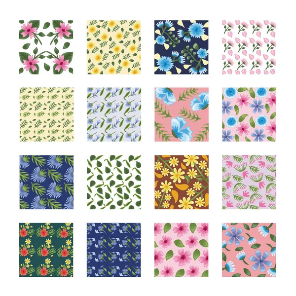 Paquet de seize motifs de fleurs milieux Illustrations De Stock Libres De Droits