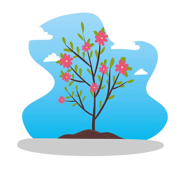 Arbre sec avec feuilles et fleurs — Image vectorielle