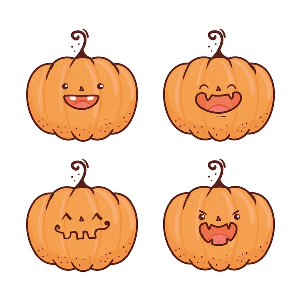 Set felice Halloween zucche spaventose — Vettoriale Stock