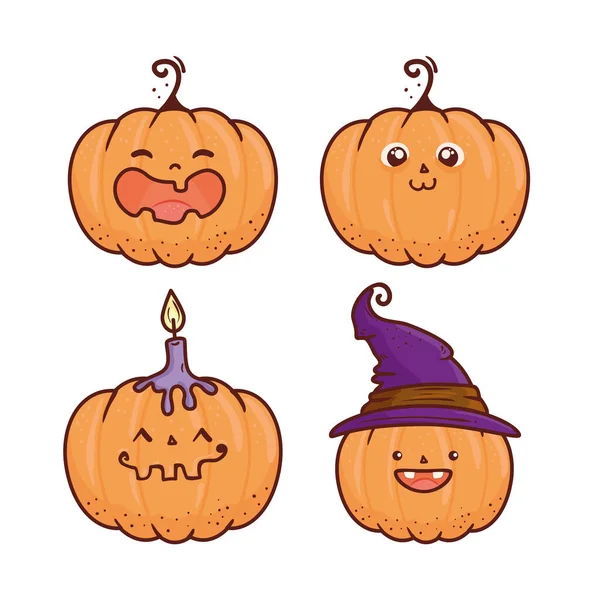 Ensemble de joyeux Halloween citrouilles effrayantes — Image vectorielle